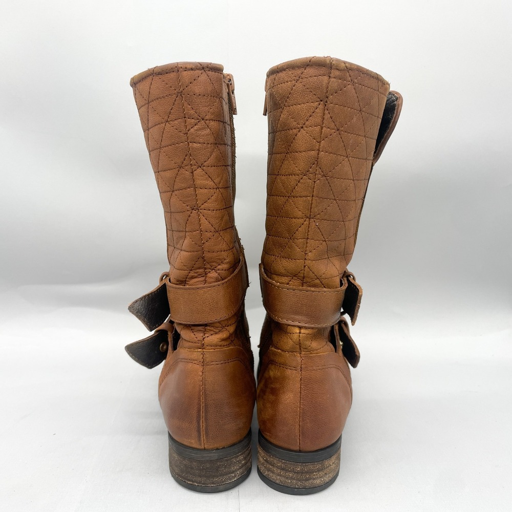 Steve Madden Womens 7.5 Kristenn Boots Brown Leather Quilted Buckle Moto Biker - Picture 6 of 14